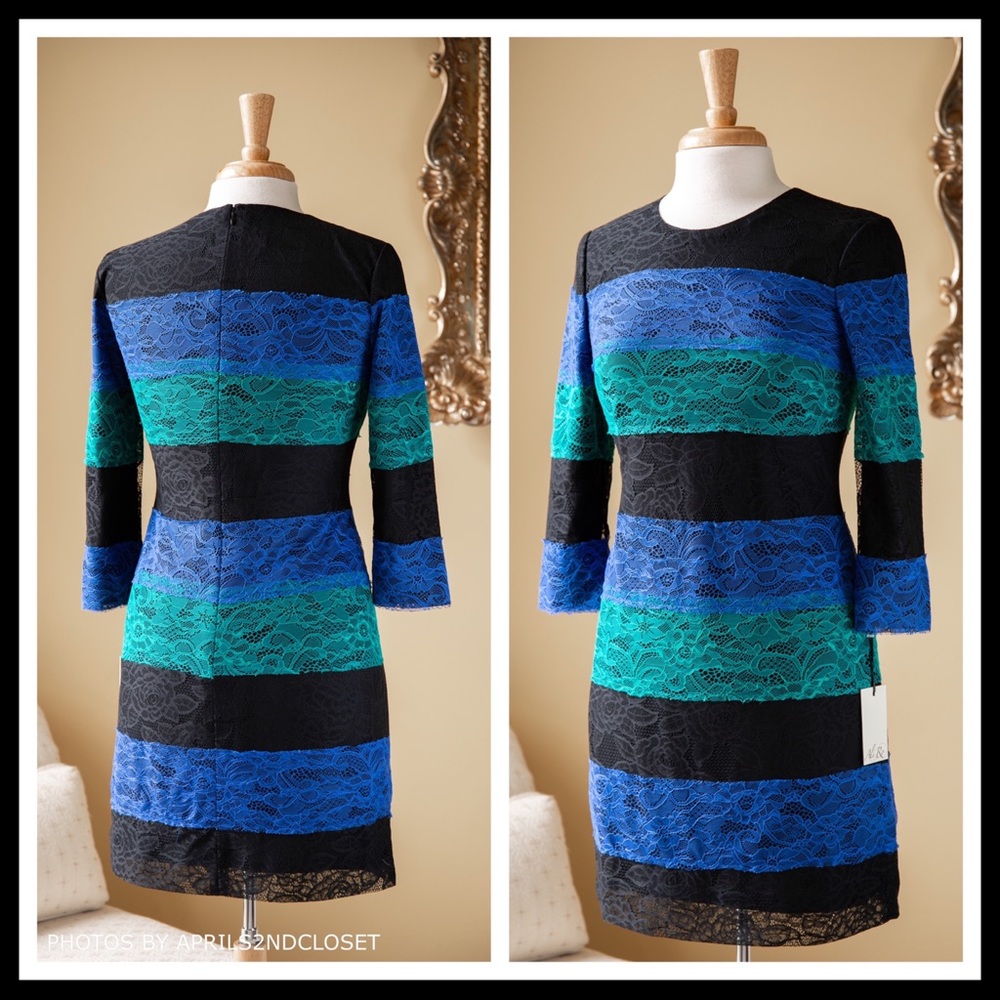 3/4 SLEEVES LACE KNIT SHIFT MINI DRESS A2c - Picture 2 of 7